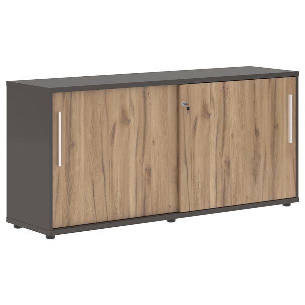 Шкаф низкий с дверьми купе ELC 1643 Дуб Денвер светлый/Белый/Мокко 1606х430х750 EDIS - Вид 1