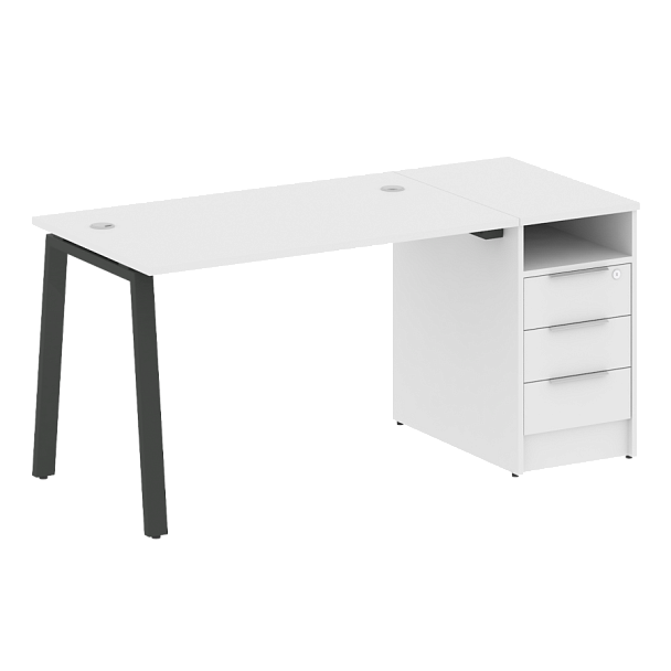 Metal System Р. ст. с тумбой на А-образном м/к БА.РС-СТП-1.2 Белый/Антрацит металл 1612*720*750 - Вид 1