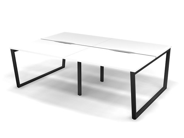 MATRIX 121S400-V Стол прямой двойной бенч, пров. вырезной (V-опоры) 2360х1590х775 Белый/Темно-серый - Вид 1