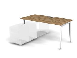 MATRIX 121B105-A Стол прямой с опорой на тумбу, пров-ик Merida (А-опоры) 1580х780х775 Дуб Крафт/Белы - Фото предпросмотра