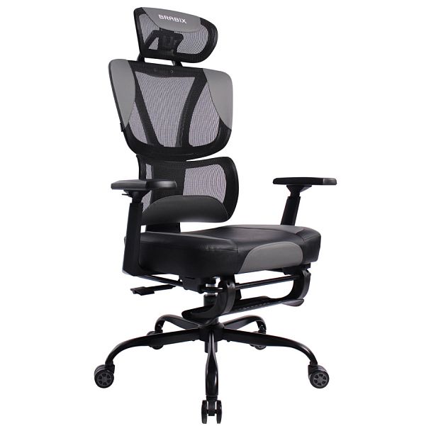 Кресло BRABIX PREMIUM "Venom GM-530", подножка, синхромеханизм, экокожа/сетка, черное/серое, 532951 - Вид 1