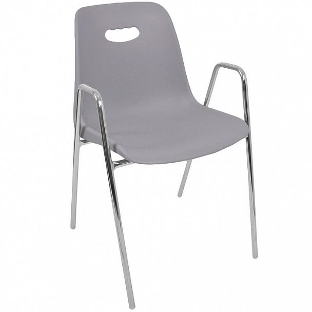 Стул Venezia (4 высокие ножки c подлокотниками), каркас хром, серый, стопируемый - Вид 1