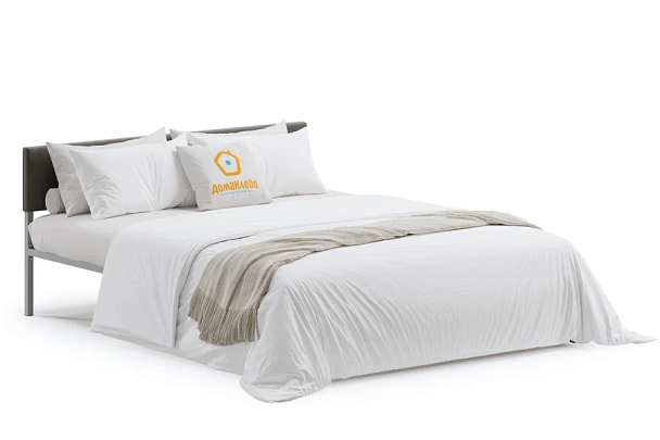 Кровать  металлическая Лофт КОМПАКТ с мягкой спинкой 1600*2000, цвет кровати серый, мягкая спинка темная - Вид 1