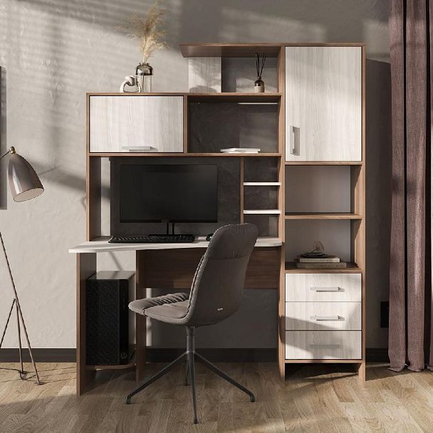 СТОЛ КОМПЬЮТЕРНЫЙ №6 (1,5х1,82х0,814) шимо темный/шимо светлый - Вид 3