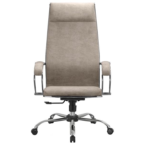 Кресло офисное МЕТТА "L1m 42", хром, сиденье и спинка мягкие, велюр, бежевое - Вид 5