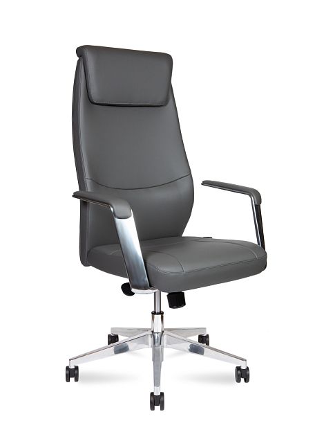 Кресло офисное / Davos Grey / алюминиевая  база / серая экокожа - Вид 1