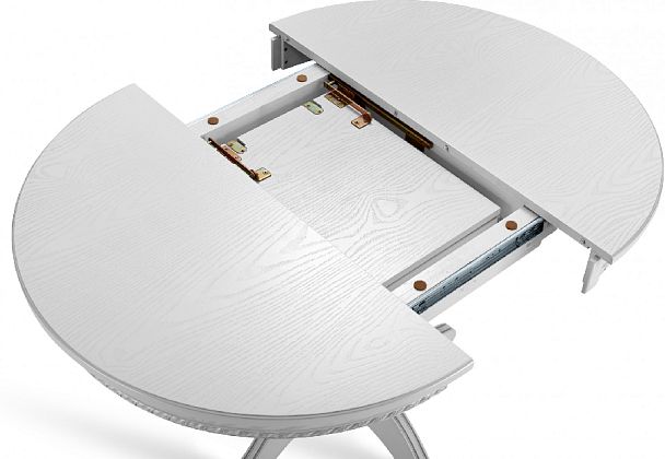 Стол деревянный раздвижной Вэлт D90(120)х90х76 Белый с серебряной патиной - Вид 5