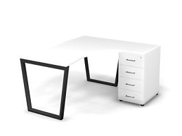 MATRIX 121S151-V Стол эгоном. с тумбой R, пров-ик вырезной (V-опоры) 1580х1380х775 Белый/Темно-серый - Фото предпросмотра