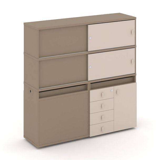 Estetica Набор №24. Тумба двойная+высокая надставка ES.NB.2V-24 Латте/Капучино 1500*410*1520 - Вид 1