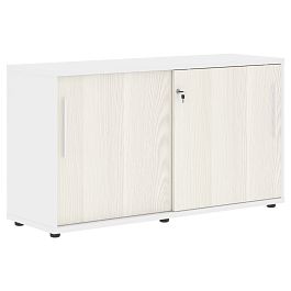 Шкаф низкий с дверьми купе ELC 1343 Ясень Траун/Белый/Белый 1346х430х750 EDIS - Фото предпросмотра