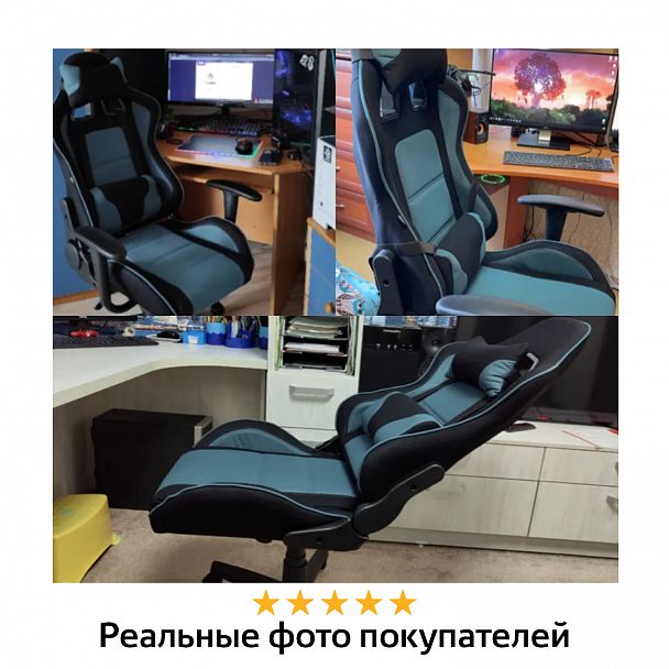 Кресло компьютерное BRABIX "GT Racer GM-100", две подушки, ткань, черное/голубое, 531818 - Вид 17