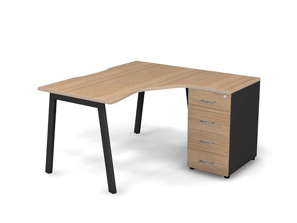 MATRIX 121S150-A Стол с тумбой R, пров. вырез. (А-опоры) 1380х1380х775 Швейц-й вяз/Темно-серый - Вид 1