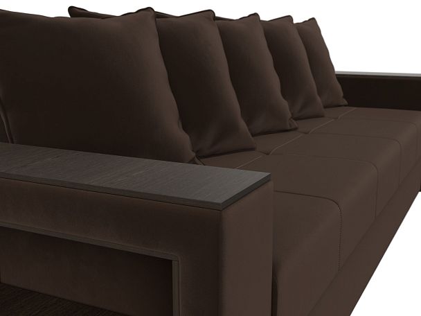 Диван прямой Дубай Лайт полки слева (полностью микровельвет коричневый) - Вид 4
