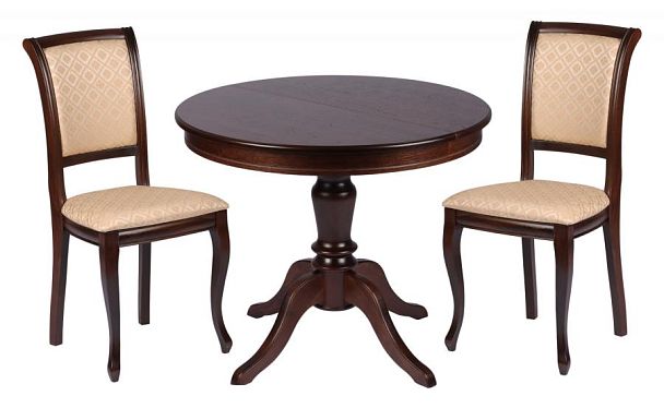 Обеденная группа стол Элат D90(130)х90х76 Темный орех и 2 стула Арктос Темный орех/Бежевый жаккард - Вид 1