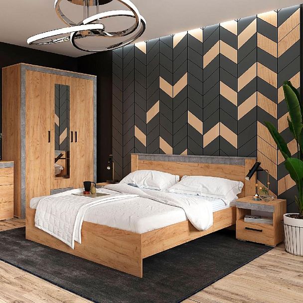 Кровать 1,4 Адель (920х1638х2046) дуб крафт золотой/ателье светлое - Вид 2