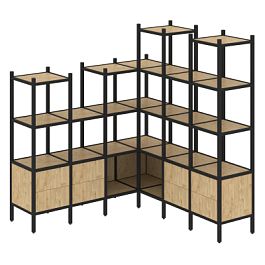 Loft Угловой внутренний стеллаж наборный VR.L-41 Тиквуд светлый/Чёрный металл 1694*1694*1869 - Фото предпросмотра