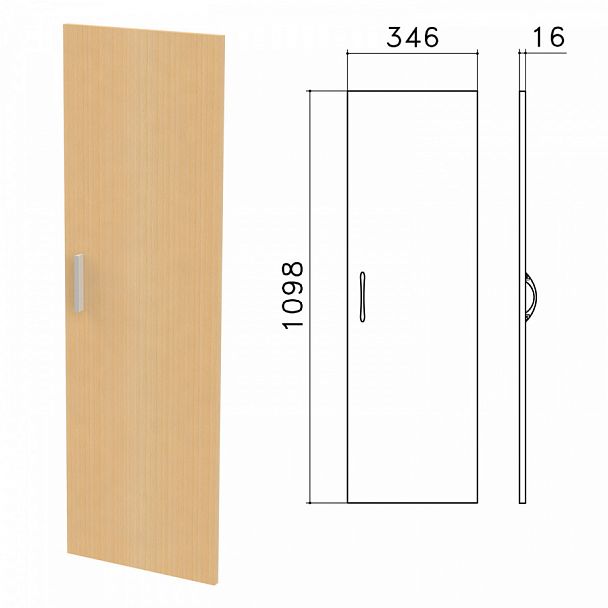 Дверь ЛДСП средняя "Канц", 346х16х1098 мм, цвет бук невский, ДК36.10 - Вид 1