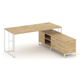 Rift Direct Стол руководителя на опорной тумбой RF.SRT-24 (R) Тиквуд Светлый/Металл Белый 1580*1600*750 - Фото предпросмотра