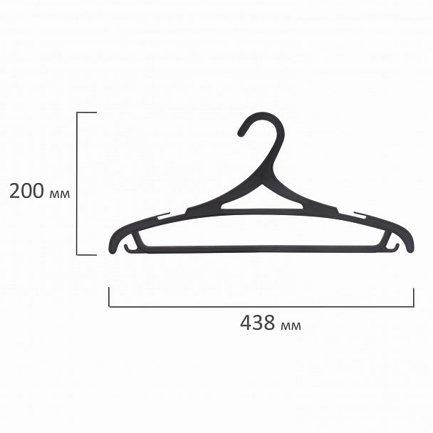 Вешалки-плечики, размер 46-48, КОМПЛЕКТ 3 шт., пластиковые, плоские, перекладина, крючки, черные, ЛЮБАША, 605547 - Вид 4