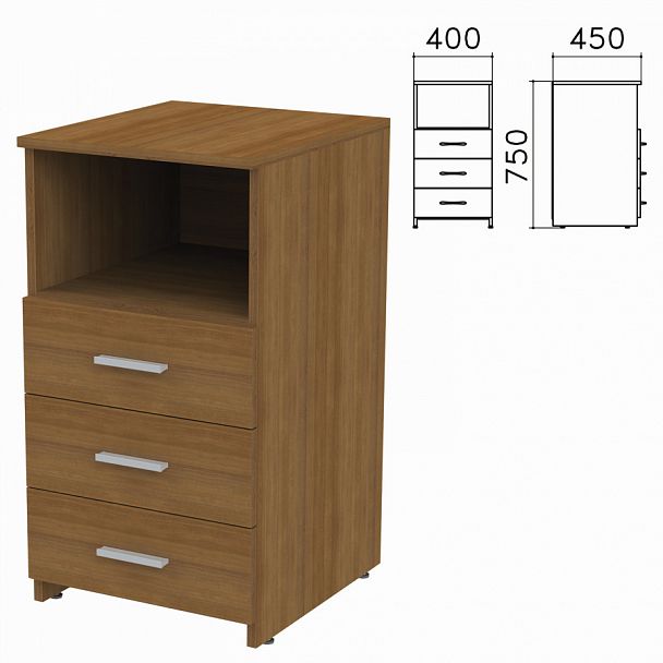 Тумба приставная "Канц", 400х450х750 мм, 3 ящика, полка, цвет орех пирамидальный, ТК31.9 - Вид 1