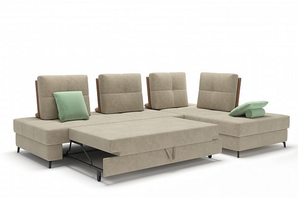 Reef диван-кровать угловой замша бежевый - Вид 3