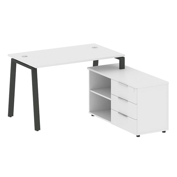 Metal System Р. ст. с тумбой на А-образном м/к БА.РС-СТС-2.2 (R) Белый/Антрацит металл 1300*1520*750 - Вид 1