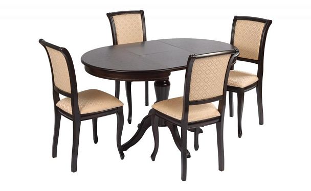 Обеденная группа стол Элат D90(130)х90х76 Венге и 4 стула Арктос Венге/Бежевый жаккард - Вид 1