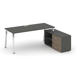 Style Project Direct Lux Стол письменный с греденцией правой M-SN-6A.SRG-013.M(R) Антрацит/Антрацит/Вяз Благородный/Нержавеющая Сталь/Хром 1380*700*750 - Фото предпросмотра