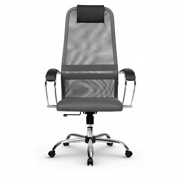 Кресло офисное МЕТТА "SU-B-8" хром, ткань-сетка, сиденье мягкое, светло-серое - Вид 5