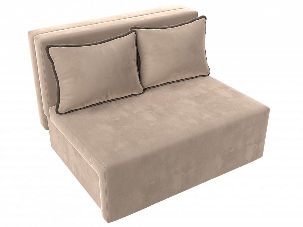 Диван прямой Лагуна (полностью велюр бежевый, кант велюр коричневый) - Вид 5