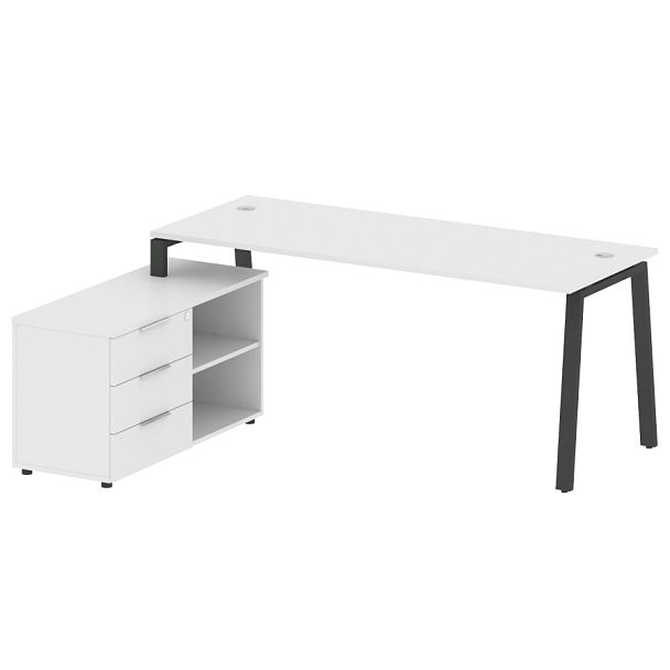 Metal System Р. ст. с тумбой на А-образном м/к БА.РС-СТС-2.5 (L) Белый/Антрацит металл 1900*1520*750 - Вид 1