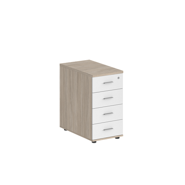 Тумба приставная Sigma 400х700х725 с 4 ящ., с замком без топа / корпус: дуб светлый; фасады: белый - Вид 1