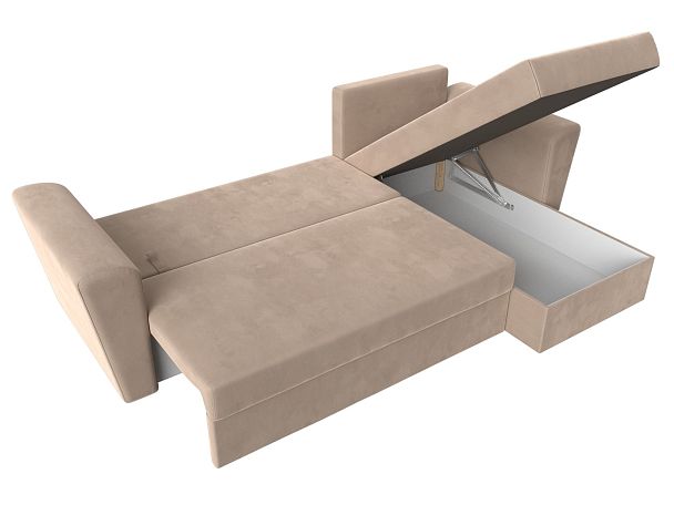 Угловой диван Амстердам Лайт правый (полностью велюр бежевый) - Вид 7