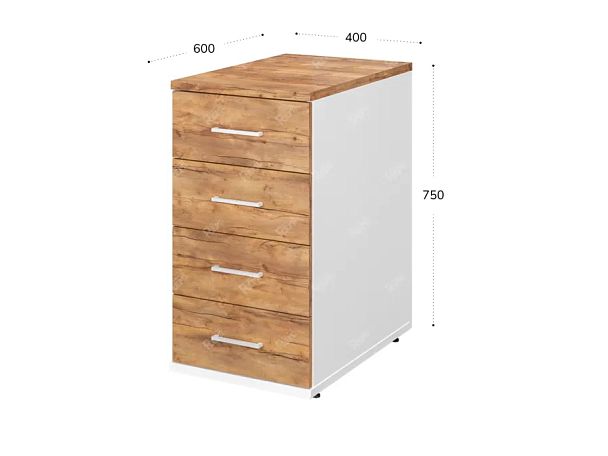 TANDEM RTD038-40-ME Тумба 4 ящика универсальная 400х600х750 Таксония медовая/Белый - Вид 2