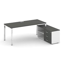 Style Project Direct Lux Стол письменный с греденцией правой M-SN-6P.SRG-014.M(R) Антрацит/Белый/Антрацит/Нержавеющая Сталь/Хром 1580*700*750 - Фото предпросмотра
