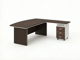 BRL RB071-160x200R Стол руководителя угловой R с тумбой 3 ящика 1600х2000х760 Венге/Белый - Фото предпросмотра