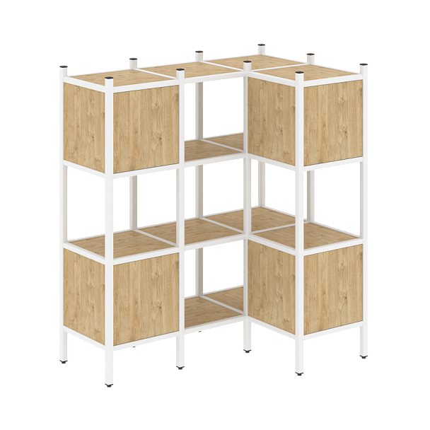 Loft Угловой внутренний стеллаж наборный VR.L-29 Тиквуд светлый/Белый металл 1278*862*1458 - Вид 1