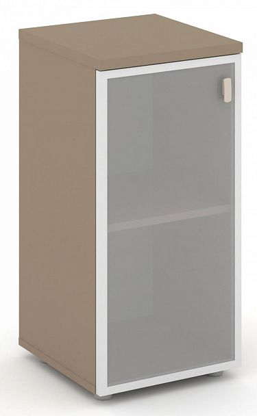 Шкаф низкий узкий (1 низкий фасад стекло Лакобель IVORY / UMBRA в раме) "ESTETICA" ES.SU-3.2R Латте - Вид 1