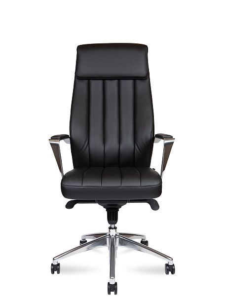 Кресло офисное / Madrid Black / алюминиевая  база / черная экокожа - Вид 2