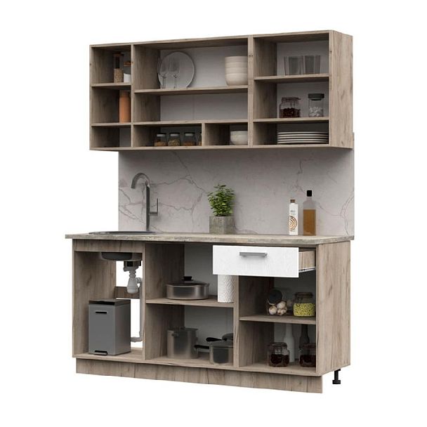 Кухня Рица 1,6 крафт серый/белый текстура - Вид 2