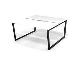 MATRIX 121S202-V Стол прямой двойной, пров-ик вырезной (V-опоры) 1580х1590х775 Белый/Темно-серый - Фото предпросмотра