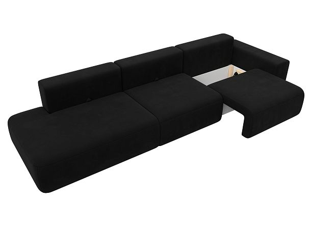 Диван прямой Лига-036 Модерн Лонг подлокотник справа Микровельвет черный - Вид 7