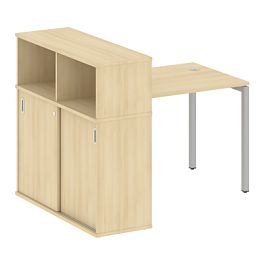 Metal System Quattro Стол письменный с шкафом-купе на П-образном м/к 40БП.РС-СШК-3.1 Т Акация/Серый металл 1410*1120*1098 - Фото предпросмотра