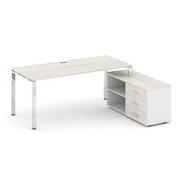 Style Project Direct Lux Стол письменный с греденцией правой M-SN-6P.SRG-023.M(R) Дуб Наварра/Белый/Дуб Наварра/Нержавеющая Сталь/Хром 1380*800*750 - Фото предпросмотра