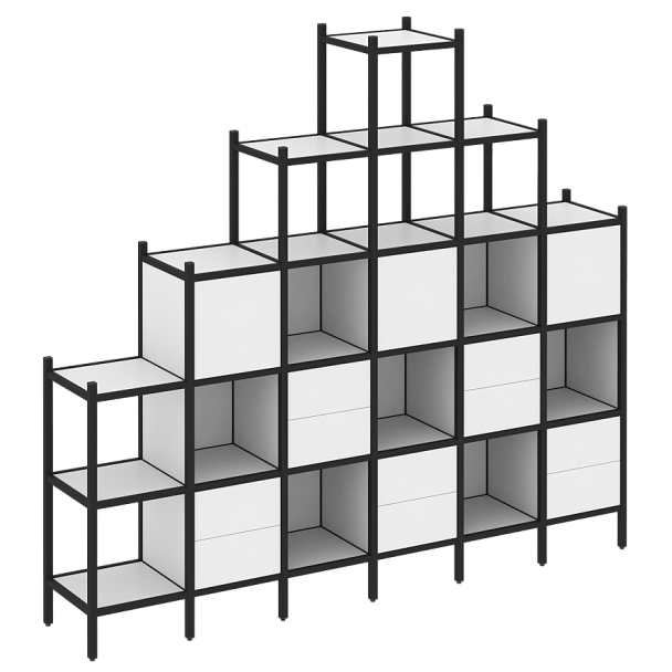 Loft Прямой стеллаж наборный VR.L-24 Белый бриллиант/Чёрный металл 2526*446*2280 - Вид 1