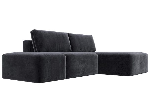 Диван угловой модульный с пуфом Лига-060 НПБ угол универсальный Велюр серый - Вид 3