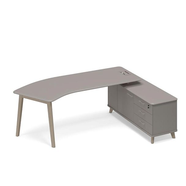 Стол руководителя эргономичный на тумбе правый (тип 5) WOOD Time wood ТМ В2 128 ВЛ ВЛ ВЛ мокко премиум - Вид 1