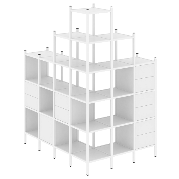 Loft Угловой внешний стеллаж наборный VR.L-56 Белый бриллиант/Белый металл 1694*1278*2280 - Вид 1