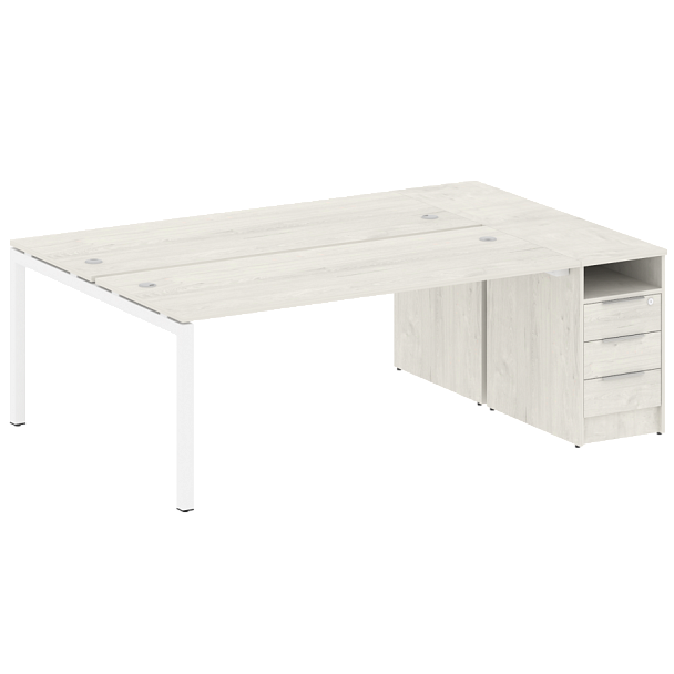 Metal System Quattro Р. ст. с тумбой на П-образном м/к 50БП.РС-СТП-2.5 Дуб наварра/Белый металл 2212*1475*750 - Вид 1