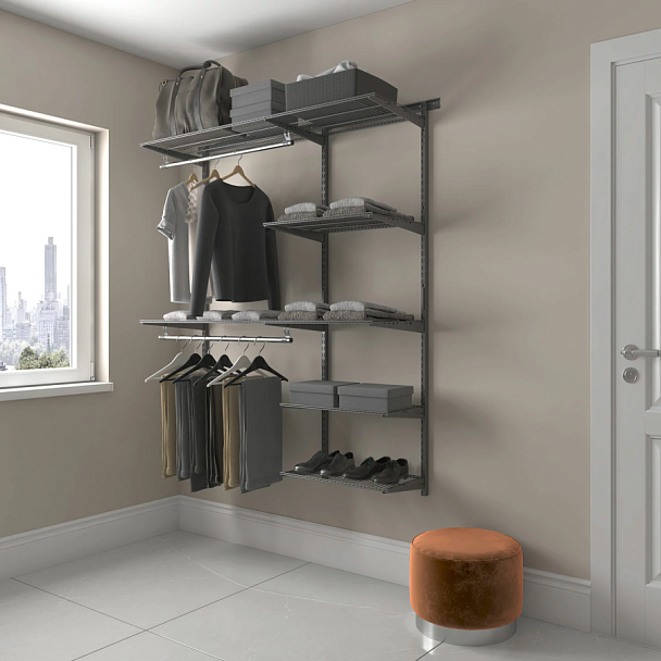 Гардеробная система OPTIMA G150, 2050х1540х450 мм, 7 полок, 2 штанги, графит, S70299917515 - Вид 3